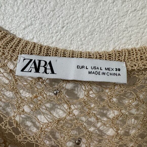 Zara Open Knit Sweater Large Beaded Boho Festival‎ Beach Hippie - Picture 2 of 4